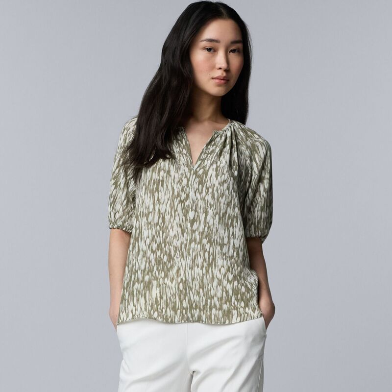 ヴェラウォン レディース トップス プルオーバー トップ Women\u0027simply Vera Wang Shirred Blouse Sm Green Texture 緑であること
