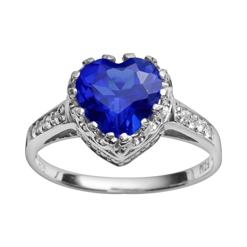 アンブランデッド レディース アクセサリー リング Unbrandedesigns by Gioelli Sterling Silver Lab-Created Sapphire and Lab-Created White Sapphire Heart Crown Ring Blue ブルー