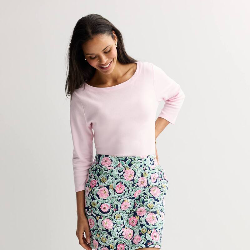 クロフト＆バロー レディース トップス Tシャツ プチ Petite Croft & Barrow Boatneck Top Tenderose