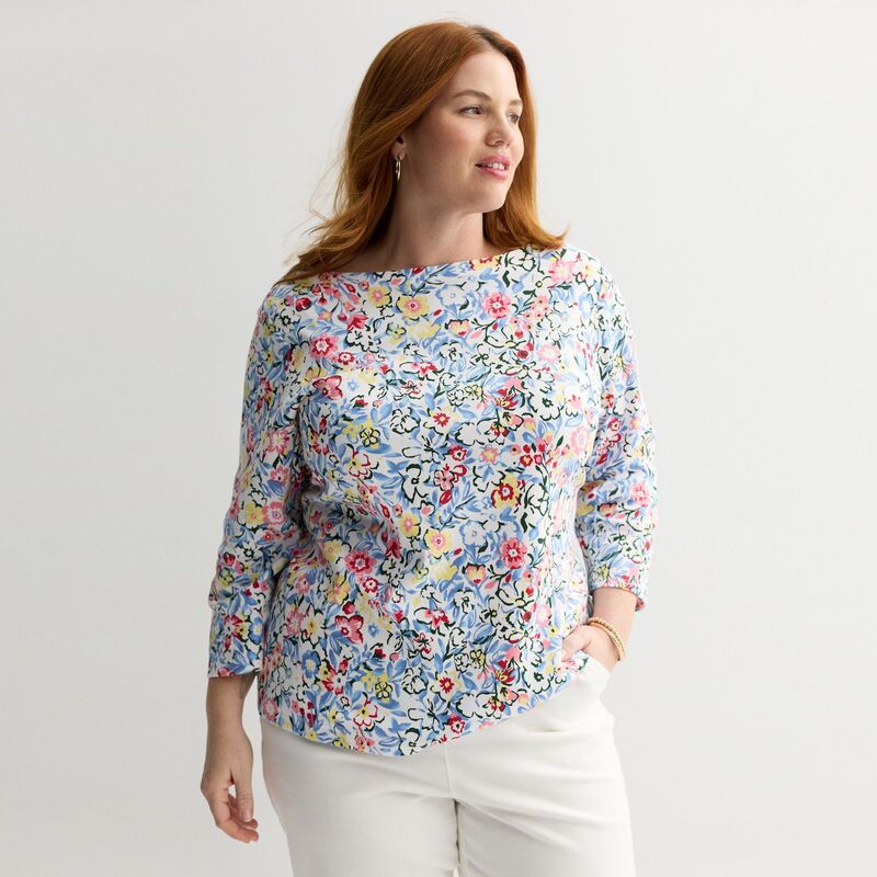 クロフト＆バロー レディース トップス Tシャツ プラスサイズ Plusize Croft & Barrow Boatneck Top White Cluster Floral ホワイト