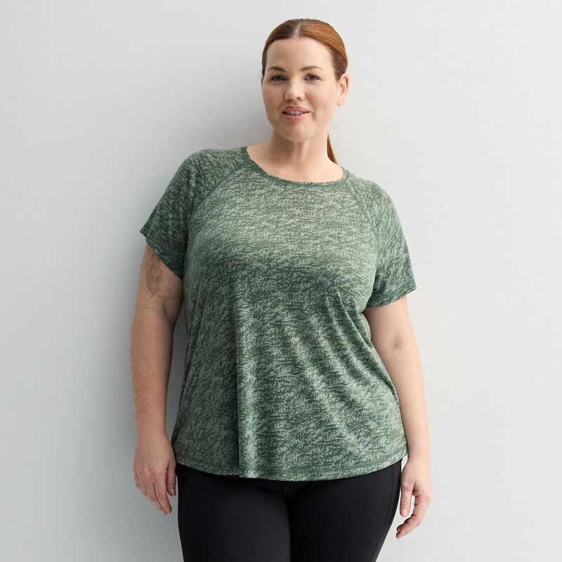 Tek Gear レディース トップス Tシャツ プラスサイズ Plusize Tek Gear Essential Core Raglan Tee Olive Green Burnout グリーン
