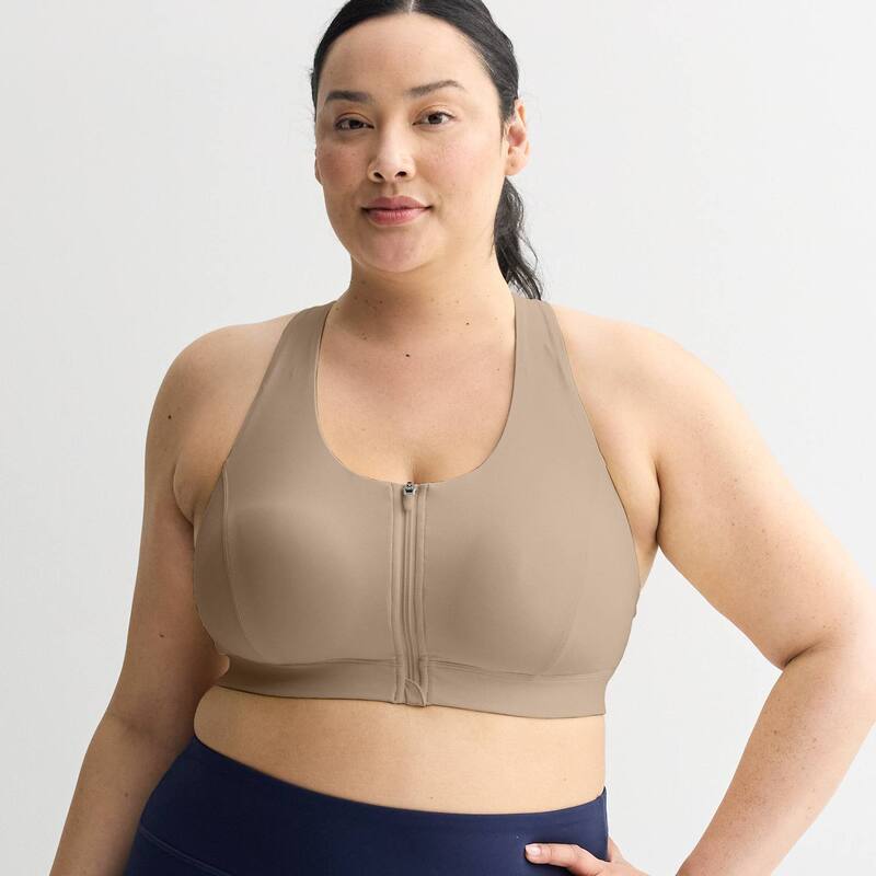 Tek Gear レディース アンダー御召しもの ブラ つけ加える大きさ Plusize Tek Gear Ultrastretch Medium Support Zip Front Sports Bra Kalari Khaki カーキ