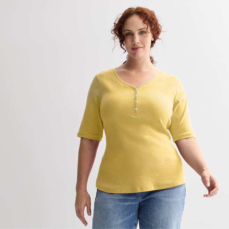 ソノマ レディース トップス Tシャツ スリムフィット プラスサイズ Plusize Sonoma Goods For Life Slim Fit Elbow Sleeve Henley Lemon Sorbet