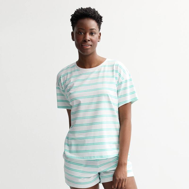 ソノマ レディース アンダーウェア ナイトウェア Tシャツ コットン Women'sonoma Goods For Life Cotton Modal Sleep Tee White Blue Stripe ホワイト