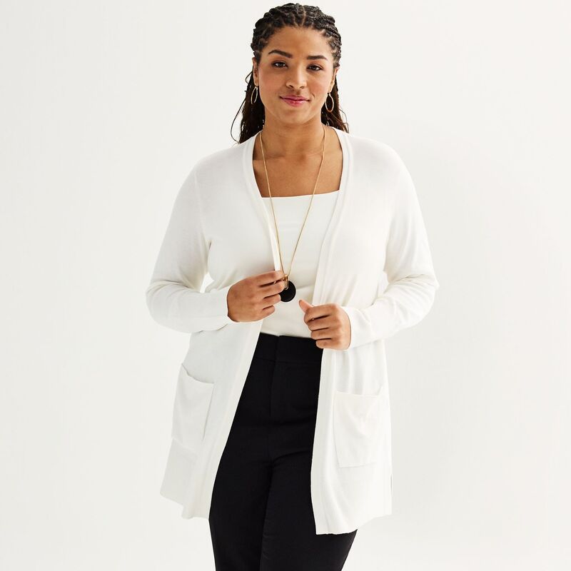 ナインウェスト レディース アウター ニット・セーター プラスサイズ カーディガン Plusize Nine West Essential Pocketed Cardigan Daisy Dew
