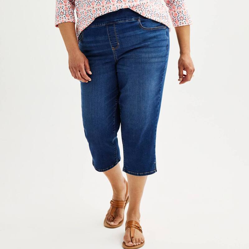 クロフト＆バロー レディース ボトムス カジュアルパンツ プラスサイズ デニム キャップ Plusize Croft \u0026 Barrow Pull-On Denim Capri Dark Wash デニム