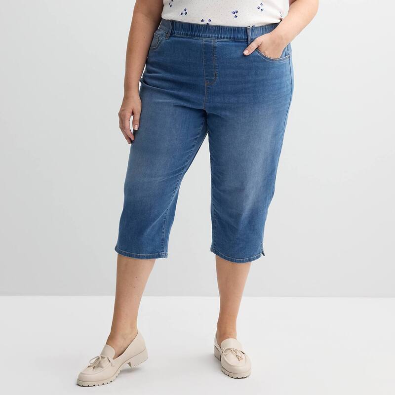 クロフト＆バロー レディース ボトムス カジュアルパンツ プラスサイズ デニム キャップ Plusize Croft \u0026 Barrow Pull-On Denim Capri Medium Wash デニム