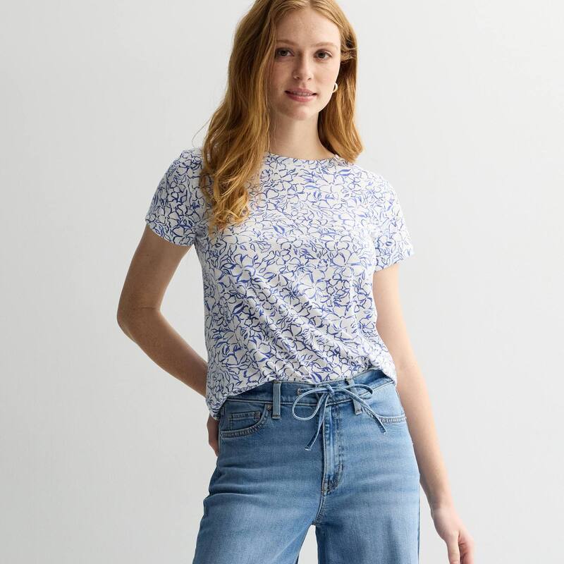 ソノマ レディース トップス Tシャツ クルーネック プチ Petite Sonoma Goods For Lifeveryday Short Sleeve Crewneck Tee Blue Floral Fields ブルー