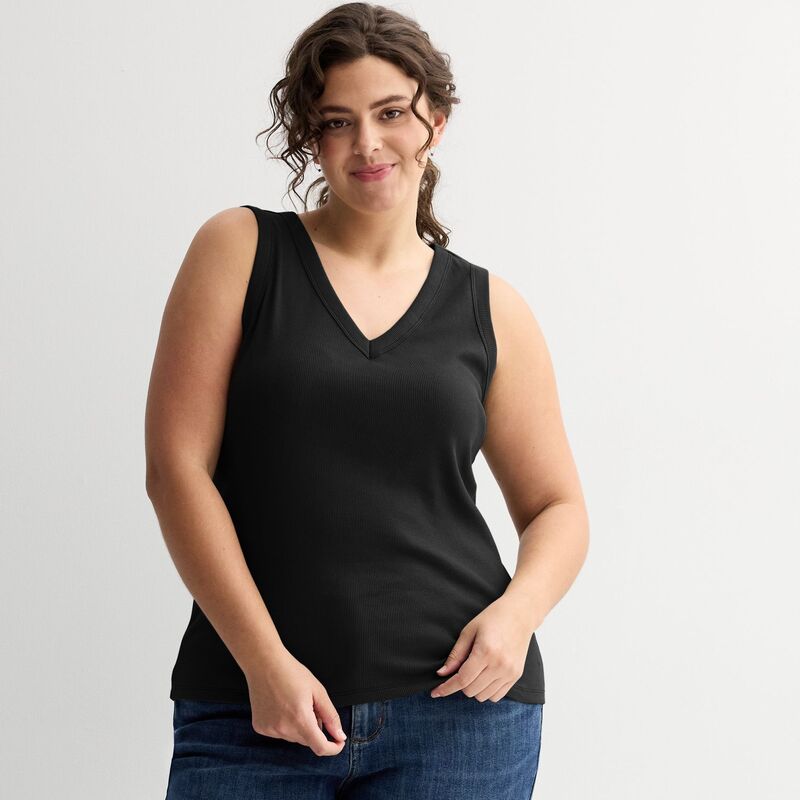 ソノマ レディース トップス Tシャツ Vネック プラスサイズ リブ Plusize Sonoma Goods For Life Ribbed V-Neck Tank Topitch Black ブラック