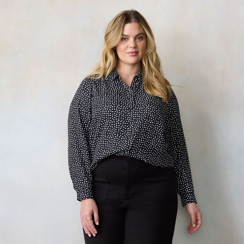 LC Lauren Conrad レディース トップス プルオーバー つけ加える大きさ Plusize LC Lauren Conrad Button Front Shirt Black Frosty Dot 黒いこと