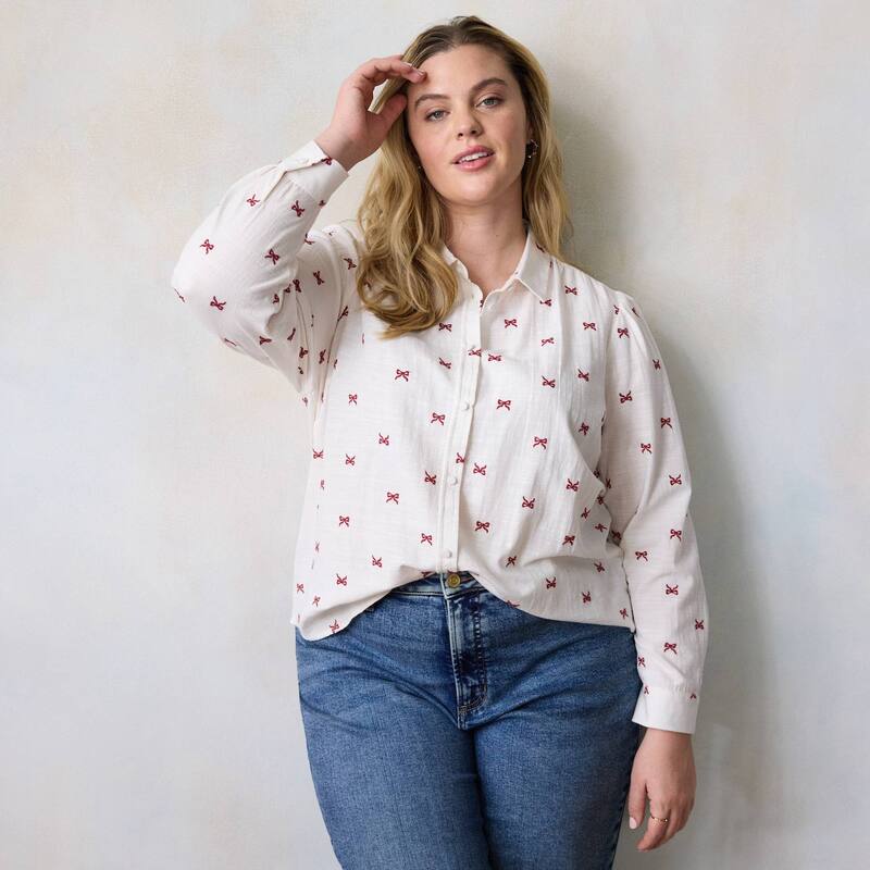 LC Lauren Conrad レディース トップス プルオーバー つけ加える大きさ Plusize LC Lauren Conrad Button Front Shirt Ivory Tusk 象牙色