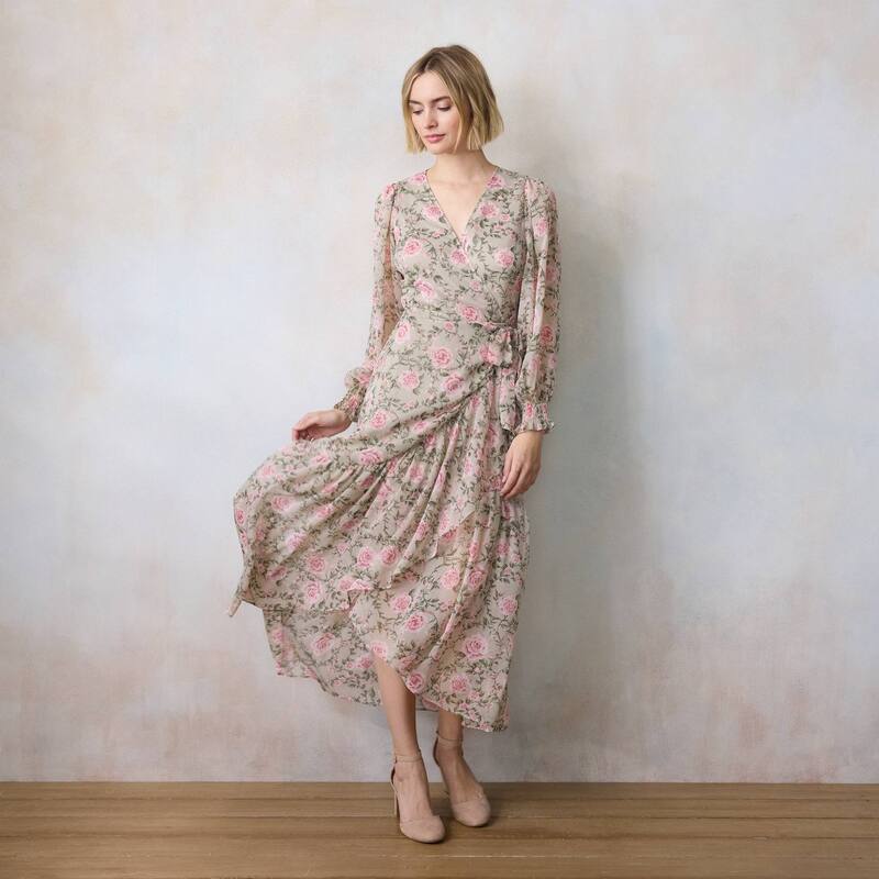 LC Lauren Conrad レディース トップス ワンピース プチ マキシ Petite LC Lauren Conrad Long Wrap Maxi Dressage Rosalie Swirl セージ