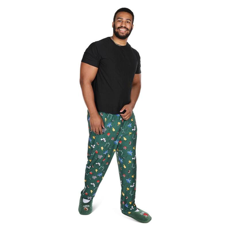 メモイ レディース アンダーウェア ナイトウェア ダウン MeMoi Men Touchdown Two Piece Pj Set In A Bag Turf Green グリーン