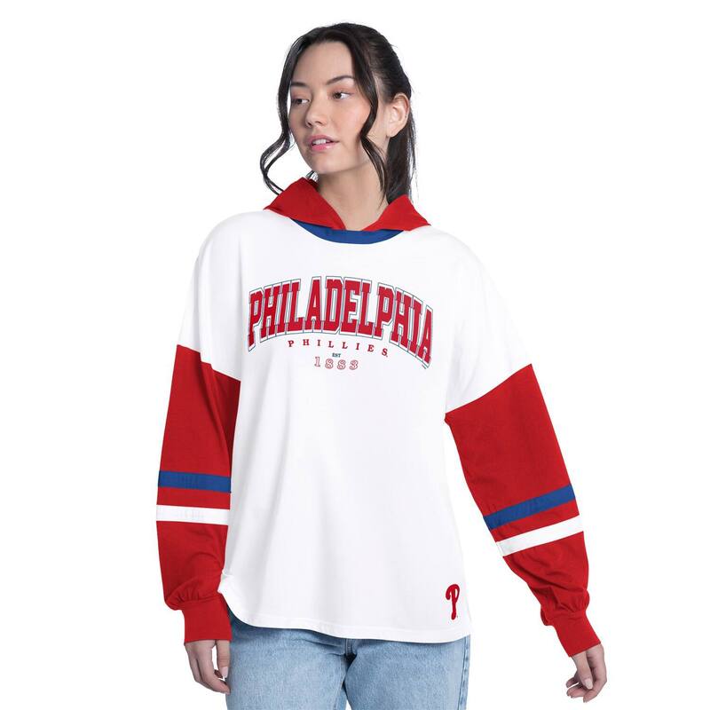 ジースリー フォーハー バイ 長い巻き毛 バンクス レディース トップス プルオーバー Women\u0027s G-III 4Her by Carl Banks White/Red Philadelphia Phillies Key Player Oversized Hooded Long Sleeve T-Shirt Phl White 白いこと