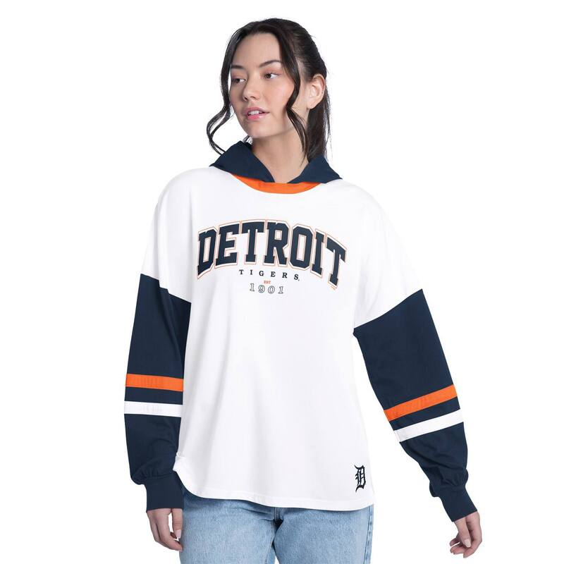 ジースリー フォーハー バイ カール バンクス レディース トップス Tシャツ Women's G-III 4Her by Carl Banks White/Navy Detroitigers Key Player Oversized Hooded Long Sleeve T-Shirtgr White ホワイト