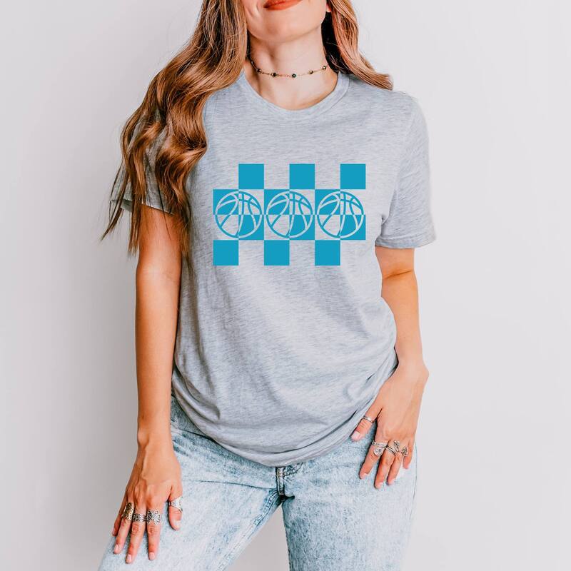 Simply Sage Market レディース トップス Tシャツ グラフィック Simply Sage Market Checkered Basketball Outline - Women'short Sleeve Graphic T-Shirt Heather Grey グレー 8,564円