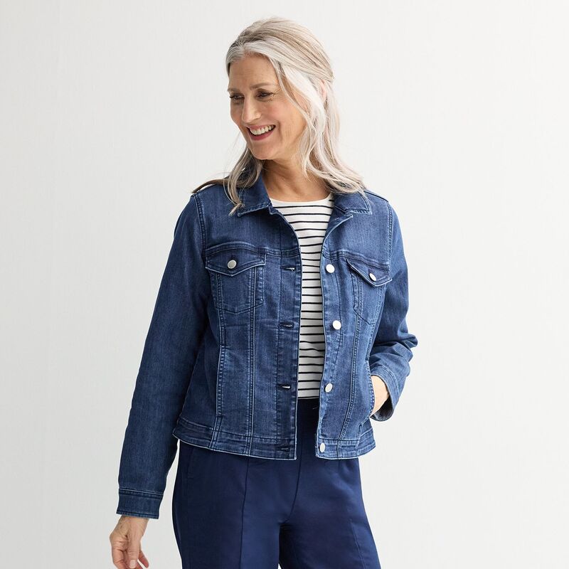 クロフト＆バロー レディース アウター ジャケット・ブルゾン デニム Women Croft \u0026 Barrow Button-Front Denim Jacket Dark Wash デニム