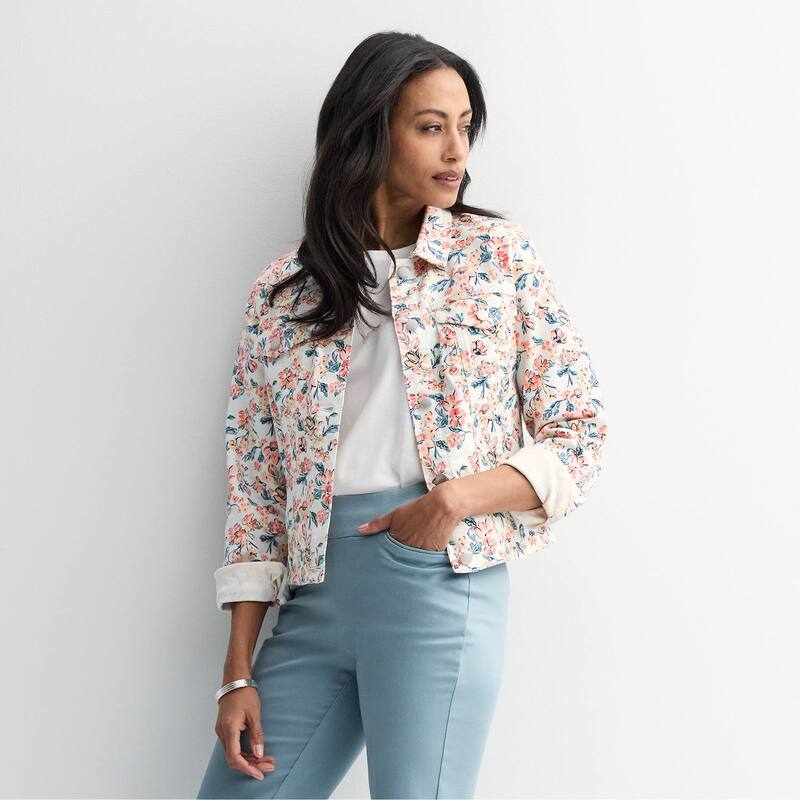 クロフト＆バロー レディース アウター ジャケット・ブルゾン デニム Women's Croft & Barrow Button-Front Denim Jacket White Classy Floral ホワイト