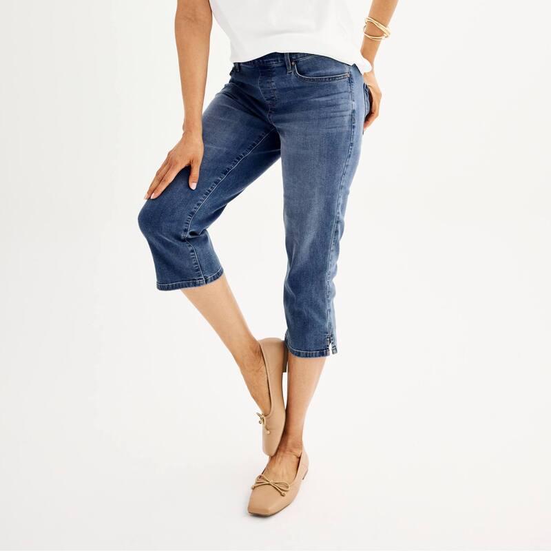 クロフト＆バロー レディース ボトムス カジュアルパンツ デニム キャップ Women Croft \u0026 Barrow Modern Pull-On Denim Capris Dark Wash デニム