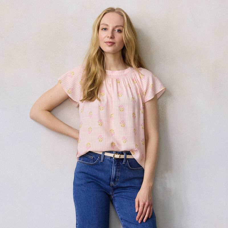 LC Lauren Conrad レディース トップス プルオーバー Women\u0027s LC Lauren Conrad Shirred Neck Shell Topnk Syd Bloomstripe 縞模様