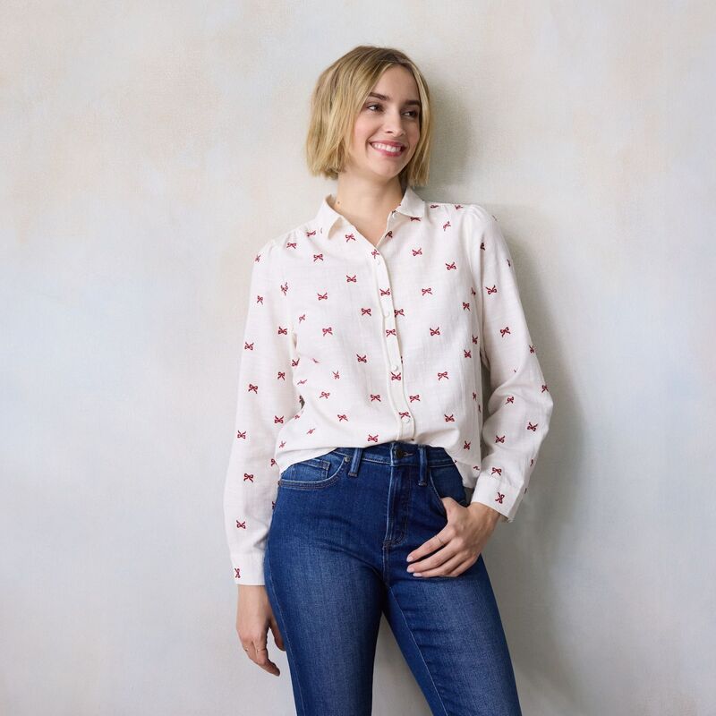 LC Lauren Conrad レディース トップス プルオーバー プチ 刷り上げる Petite LC Lauren Conrad Button Front Shirt witheart Print Ivory Tusk 象牙色