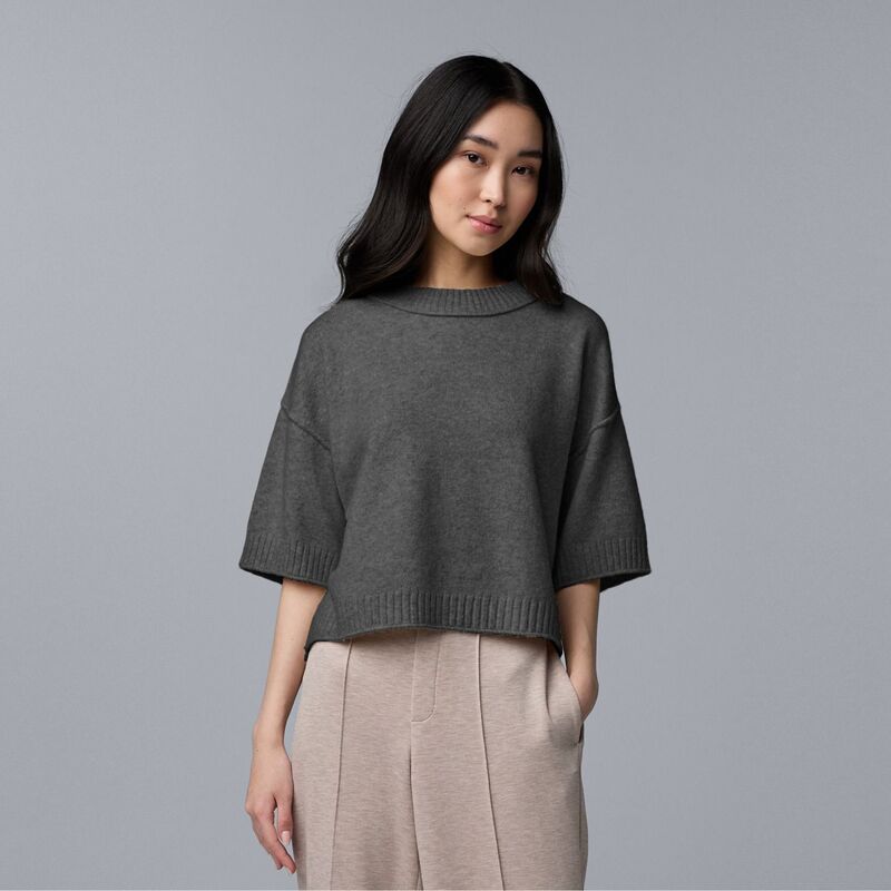 ヴェラウォン レディース アウター ニット・セーター プチ Petite Simply Vera Wang Luxe Cashmere Blend Short Sleeve Sweater Medium Soot Heather ヘザー