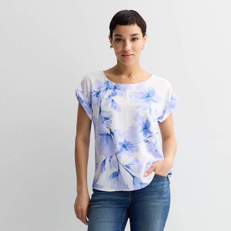 ナインウェスト レディース トップス プルオーバー Women\u0027s Nine Westextured Short Sleeve Tee Blue Maddie Floral 青み
