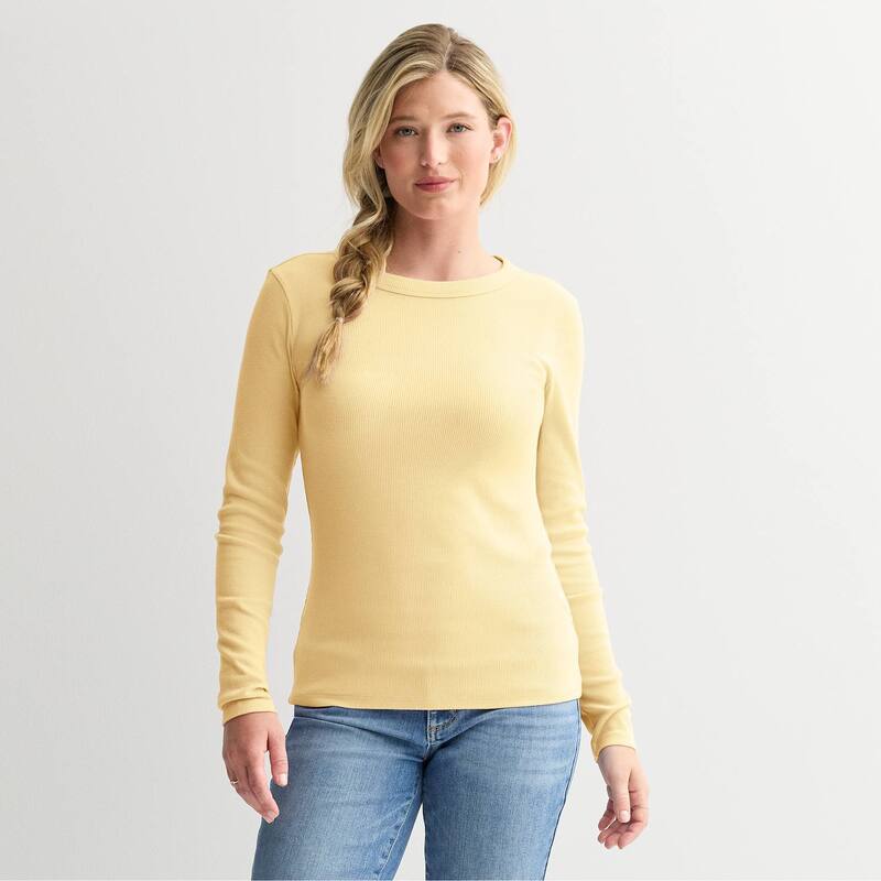 ソノマ レディース トップス Tシャツ クルーネック プチ Petite Sonoma Goods For Life Long Sleeve Crewneck T-Shirt Yellow Chip イエロー 4,548円