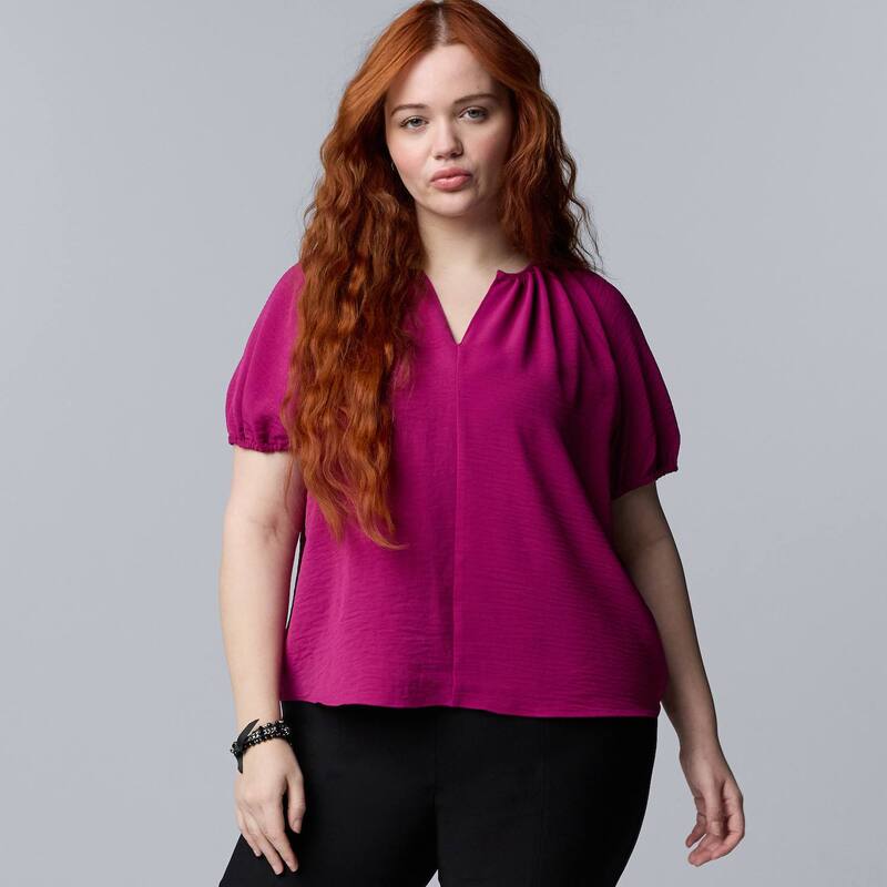 ヴェラウォン レディース トップス プルオーバー つけ加える大きさ トップ Plusize Simply Vera Wang Shirred Blouse Terry Magenta マゼンタ