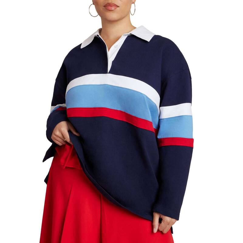 エロクイ レディース トップス プルオーバー スポーツシャツ 足し加える大きさ ELOQUII Women\u0027s Plusize Striped Polo Shirt Navy Red And White 白いこと
