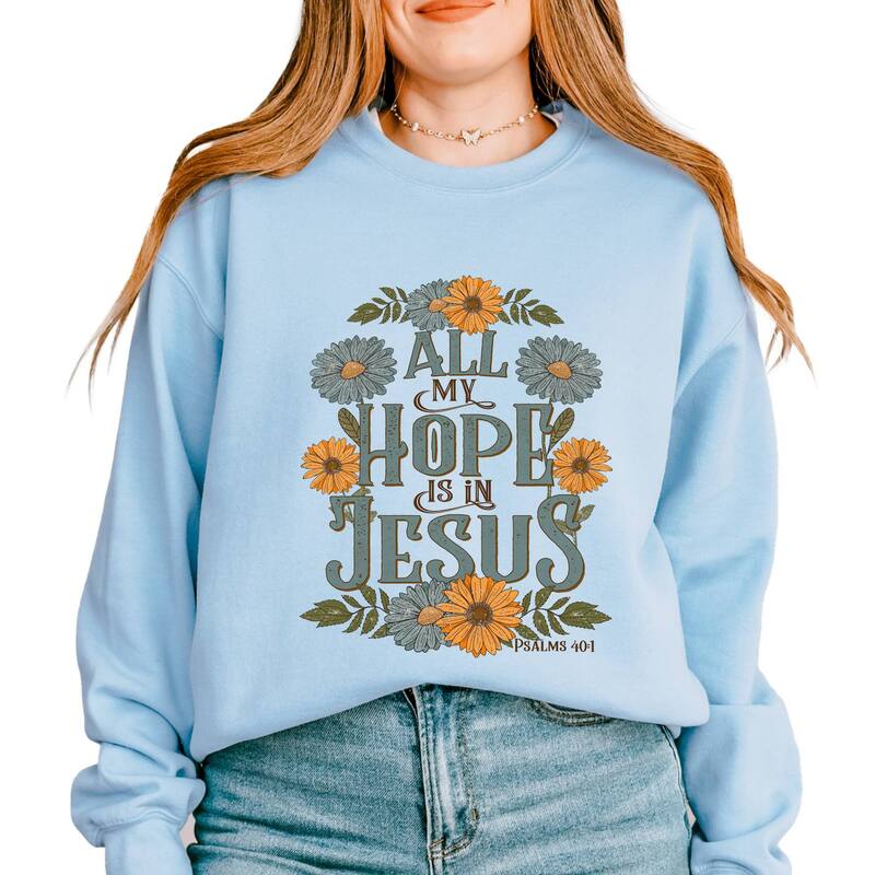 Simply Sage Market レディース トップス プルオーバー 御花柄 汗水 御花 グラフィック Simply Sage Market All My Hope Is In Jesus Floral - Women\u0027s Graphic Sweatshirt Light Blue 青色