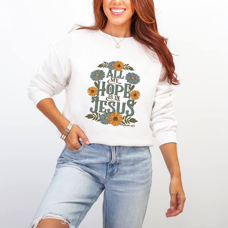 Simply Sage Market レディース トップス プルオーバー 御花柄 流汗 御花 グラフィック Simply Sage Market All My Hope Is In Jesus Floral - Women\u0027s Graphic Sweatshirt White 白いこと