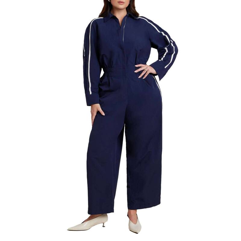 エロクイ レディース トップス 衣装 つけ加える大きさ 飛び降りる背広 ELOQUII Women\u0027s Plusize Track Detail Jumpsuit Maritime Blue 青み