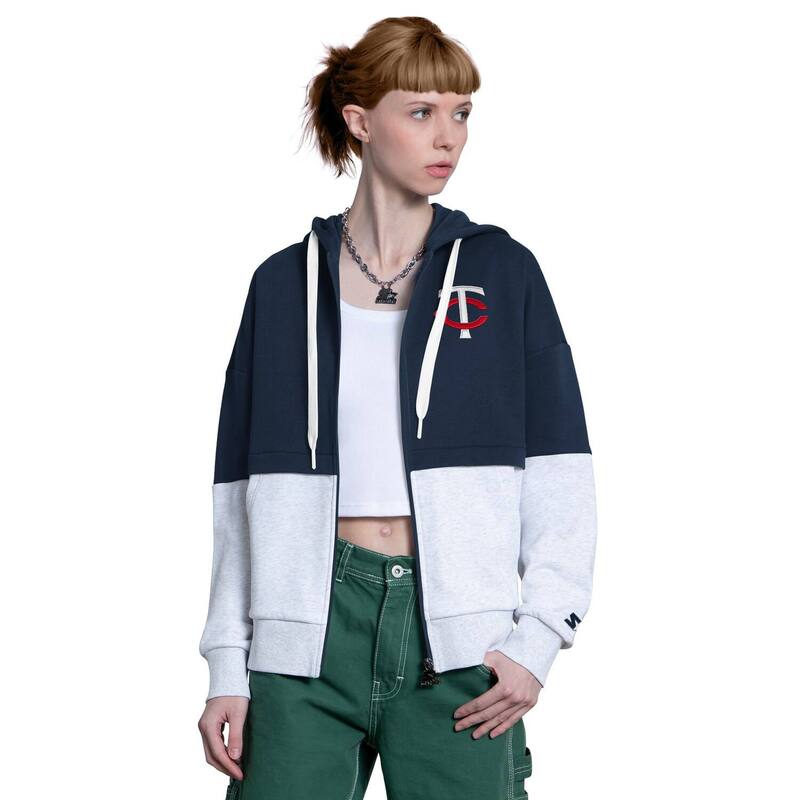 クランク レディース トップス プルオーバー パーカー Women\u0027starter Navy/White Minnesota Twins Wishbone Full-Zip Hoodie Twnavy 米国海軍