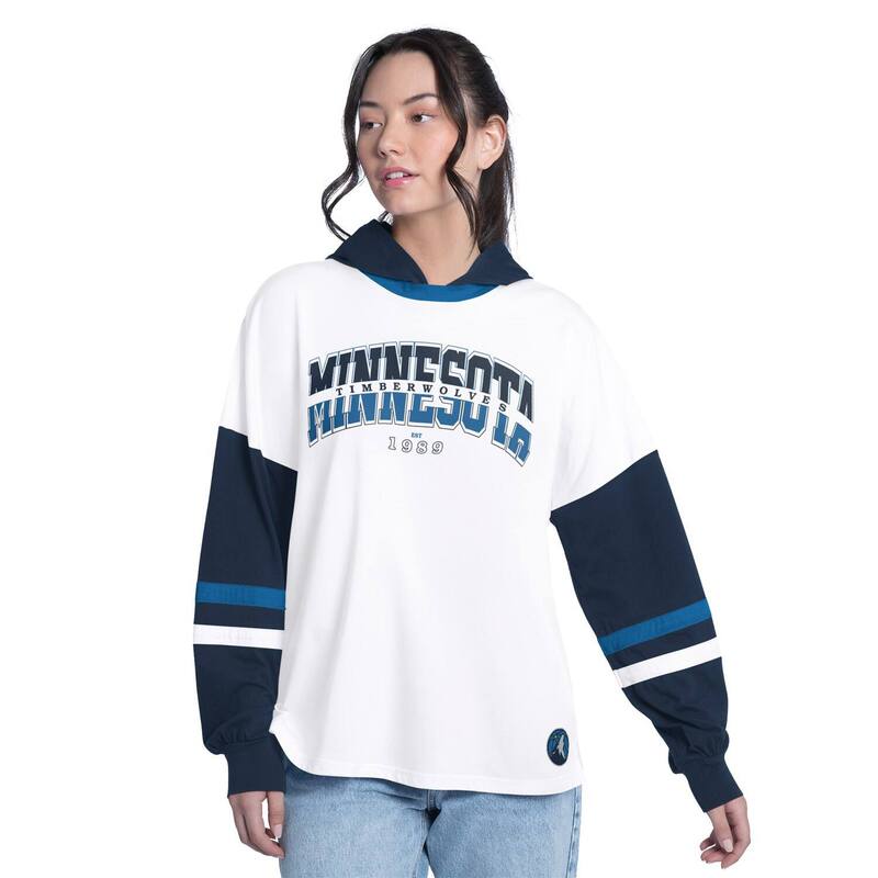 ジースリー フォーハー バイ カール バンクス レディース トップス Tシャツ Women's G-III 4Her by Carl Banks White/Navy Minnesota Timberwolves Key Player Oversized Hooded Long Sleeve T-Shirt Mtwhite ホワイト