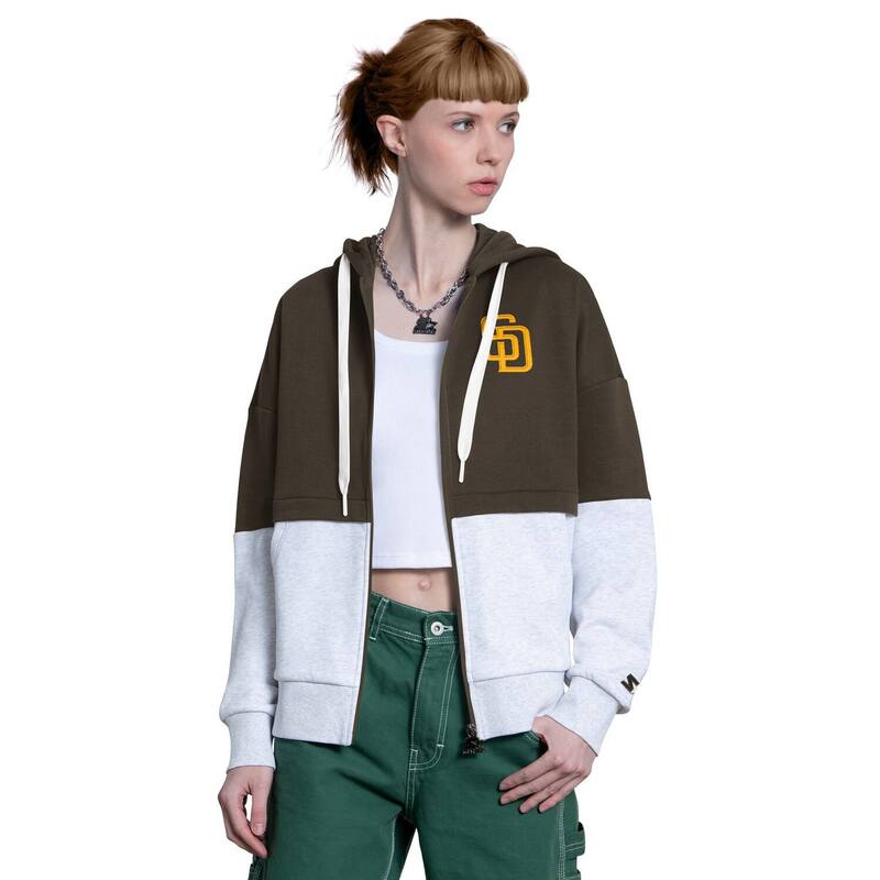 クランク レディース トップス プルオーバー パーカー Women\u0027starter Brown/White San Diego Padres Wishbone Full-Zip Hoodie Pad Brown 赤銅色