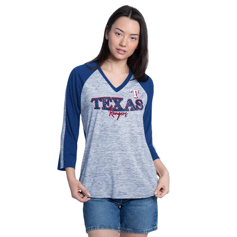 ジースリー フォーハー バイ カール バンクス レディース トップス Tシャツ Vネック Women's G-III 4Her by Carl Banks Royal/Grey Texas Rangerspeed Training 3/4-Sleeve V-Neck T-Shirt Rgr Blue ブルー
