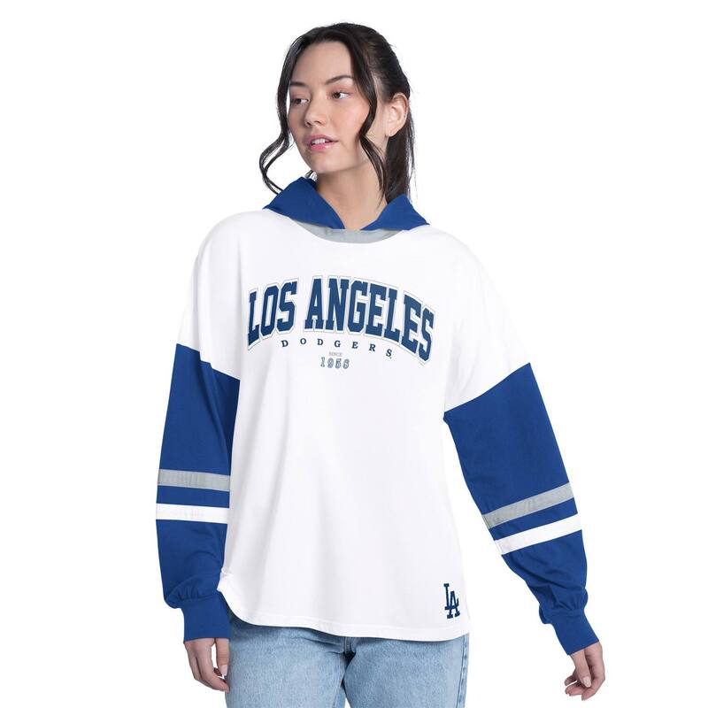 ジースリー フォーハー バイ 長い巻き毛 バンクス レディース トップス プルオーバー Women\u0027s G-III 4Her by Carl Banks White/Royalos Angeles Dodgers Key Player Oversized Hooded Long Sleeve T-Shirt Lad White 白いこと