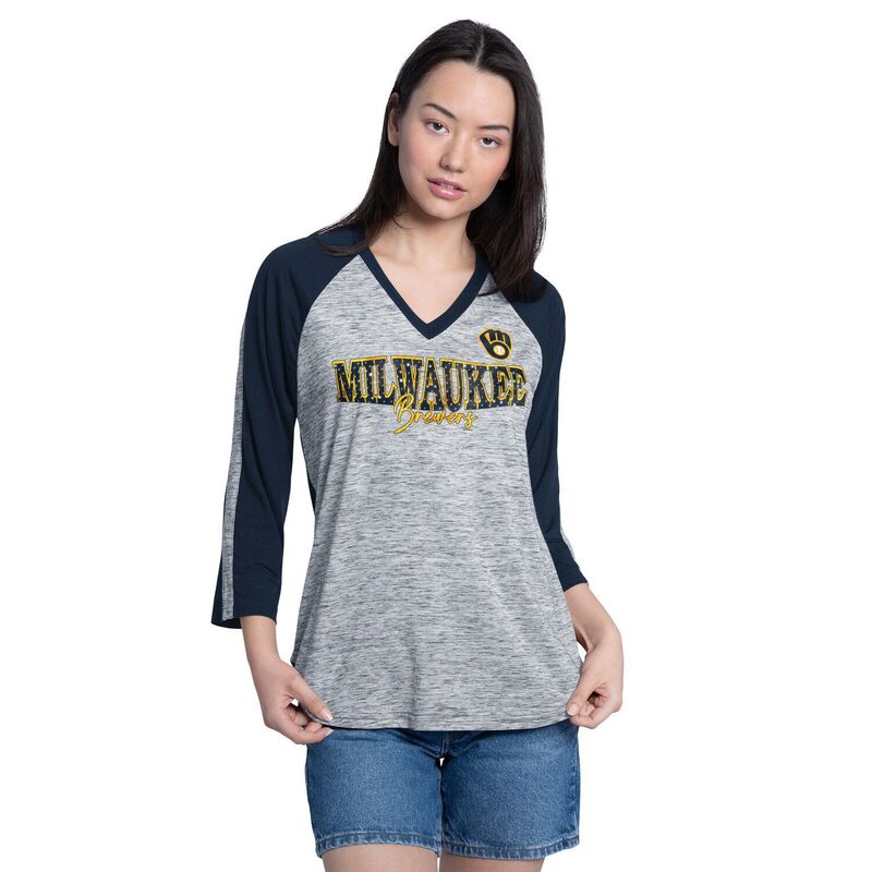 ジースリー フォーハー バイ カール バンクス レディース トップス Tシャツ Vネック Women's G-III 4Her by Carl Banks Navy/Grey Milwaukee Brewerspeed Training 3/4-Sleeve V-Neck T-Shirt Brw Navy ネイビー