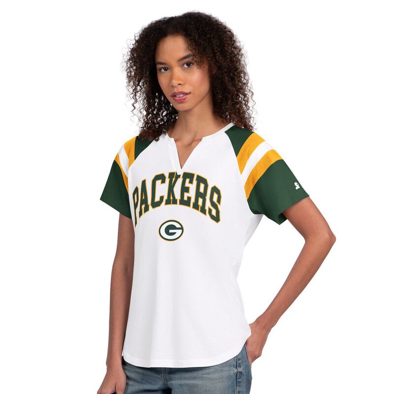 スターター レディース トップス Tシャツ Women'starter White Green Bay Packers Game Onotch Neck T-Shirt Pkr White ホワイト｜ReVida 店