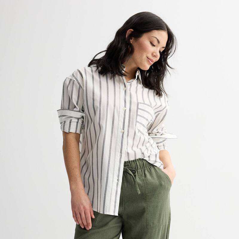ソノマ レディース トップス シャツ Women'sonoma Goods For Life Oversized Boyfriend Shirt White Charcoal Stripe ホワイト 10,980円