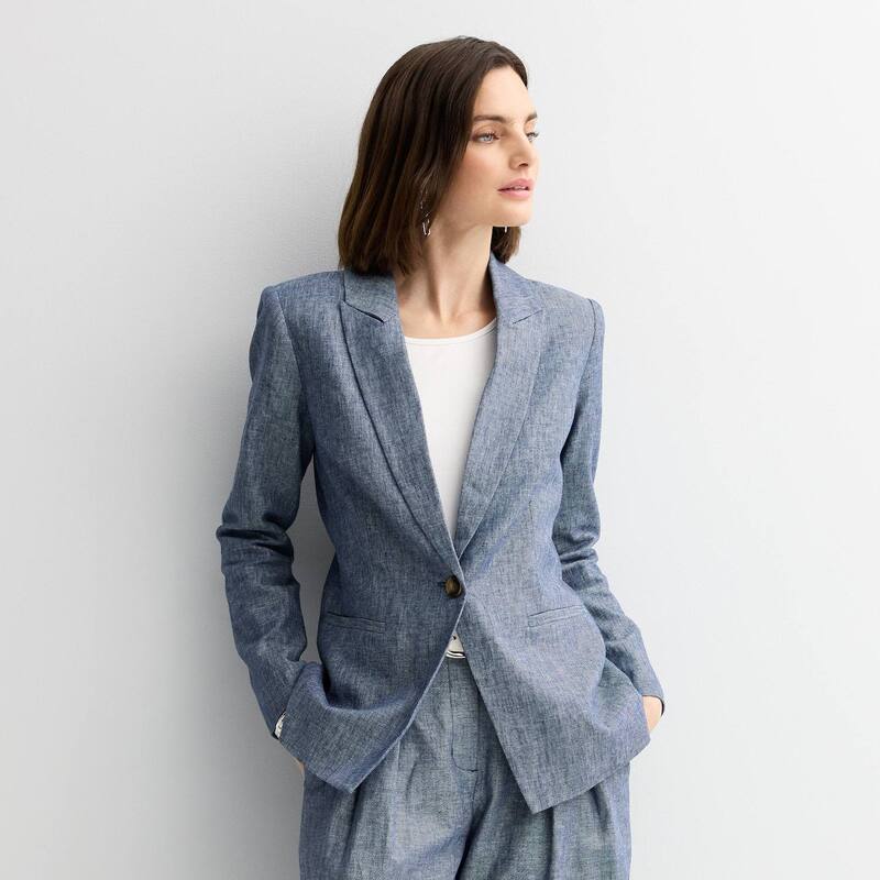 ナインウェスト レディース アウター 上衣・上衣 スポーツジャケット Women\u0027s Nine West Peak Lapel Blazer Chambray レディースファッション-コート・ジャケット