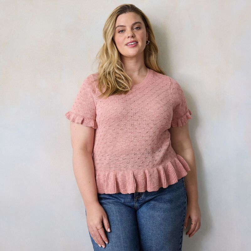 LC Lauren Conrad レディース アウター ニット・セーター プラスサイズ Tシャツ Plusize LC Lauren Conrad Flutter Peplum Sweater Tee Angelica Blush ブラッシュ