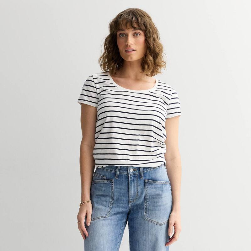 ソノマ レディース トップス Tシャツ Women'sonoma Goods For Lifeveryday Short Sleeve Scoop Tee White Minimal Stripe ホワイト