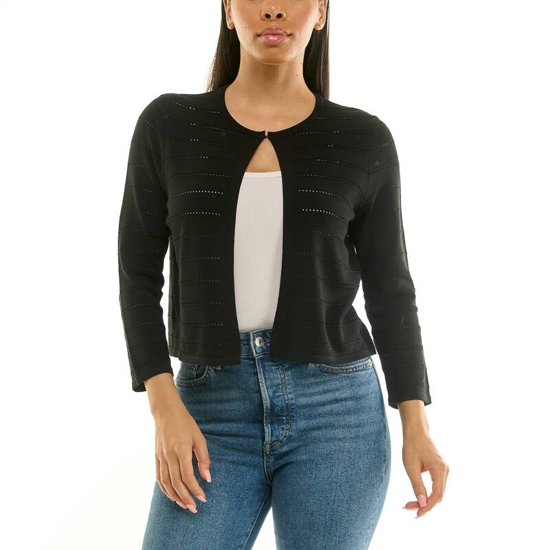 ニナレオナルド レディース アウター ニット・セーター Women's Nina Leonard Three Quarter Sleeve Bolero Sweater Black ブラック｜ReVida 店