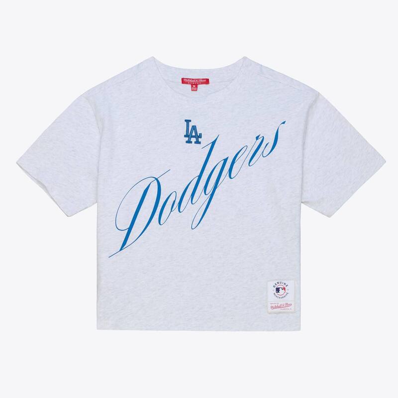 ミッチェル&ネス レディース トップス Tシャツ クロップド Women's Mitchell & Ness Heather Gray Los Angeles Dodgerscript Cropped Boxy T-Shirt Lad Grey グレー