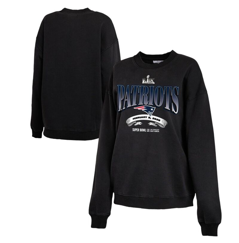御召しもの バイ エリン アンド濫りがわしい レディース トップス プルオーバー 流汗 フリース Women\u0027s WEAR by Erin Andrews Black New England Patriotsuper BowlX Fleece Sweatshirt Pat Black 黒いこと