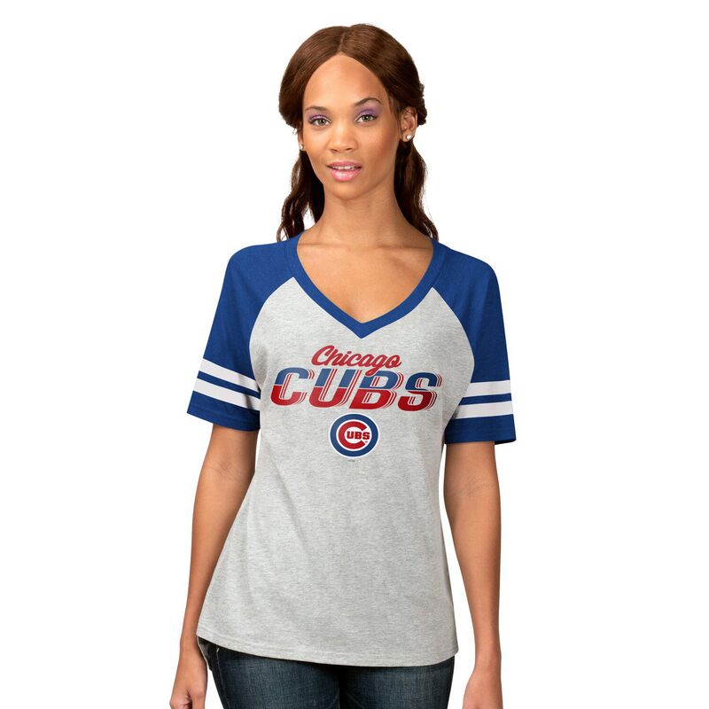 ジースリー フォーハー バイ カール バンクス レディース トップス Tシャツ Vネック Women's G-III 4Her by Carl Banks Heather Gray Chicago Cubs Goaline Raglan V-Neck T-Shirt Cub Grey グレー|ReVida 店