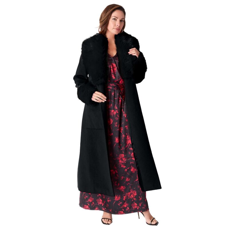 ロアマンズ レディース アウター 上衣・上衣 つけ加える大いさ 絨毛 厚地の外套 Roaman\u0027s Women\u0027s Plusize Wool Blend Coat With Faux Fur Trim Black 黒いこと レディースファッション-コート・ジャケット