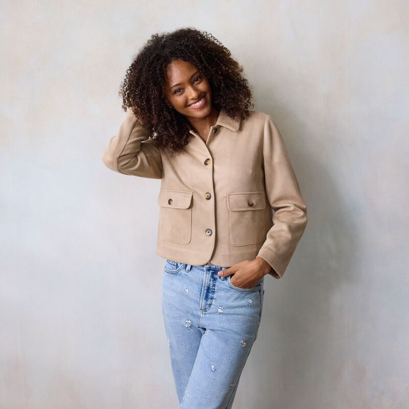 LC Lauren Conrad レディース アウター ジャケット・ブルゾン プチ スエード Petite LC Lauren Conrad Faux Suede Collared Jacket Academy Khaki カーキ|ReVida 店